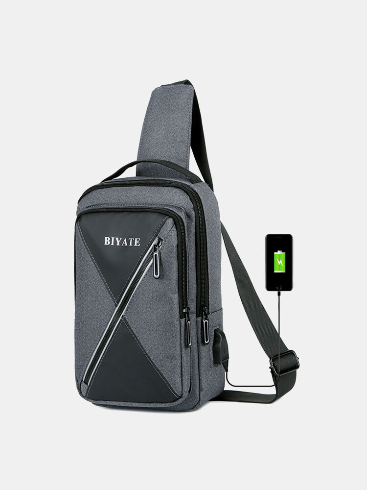 Casual Business USB Charging Stitching Color Multifunction Waterproof Anti-Scratch Chest Bag