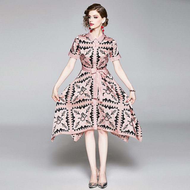 European Station Trend Women's New Fashion Positioning Flower Temperament Dress Irregular Large Swing Skirt