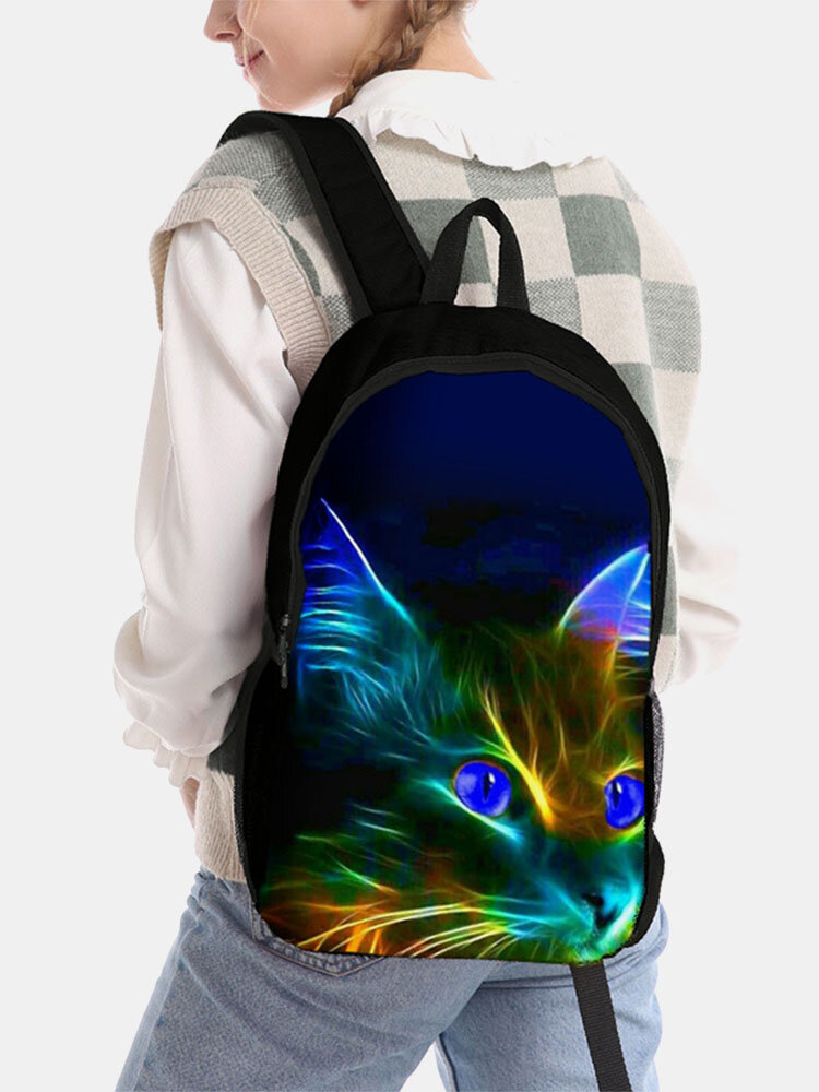 Women Men Fluorescence Luminous Cat Large Capacity Backpack