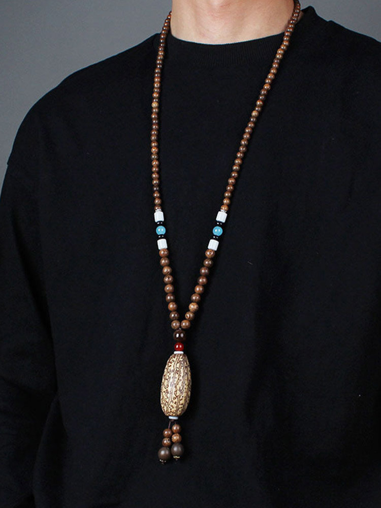 Vintage Thousand Eyes Bodhi Pendant Geometric Beaded Resin Wooden Long Necklace