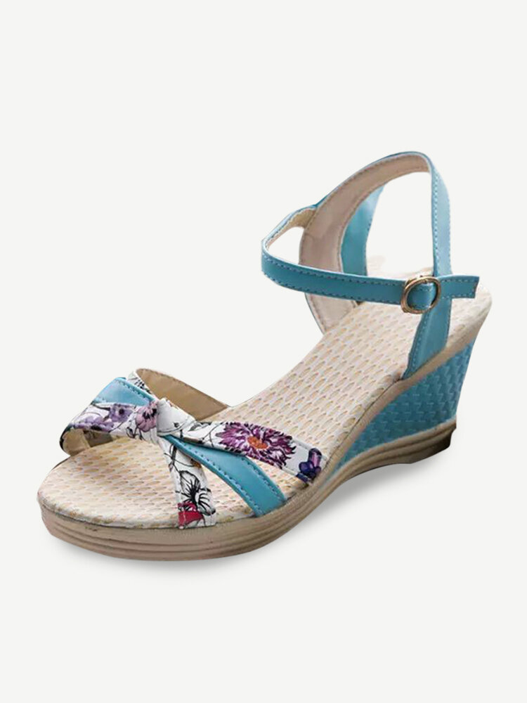 Floral Open Toe Wedge Sandals