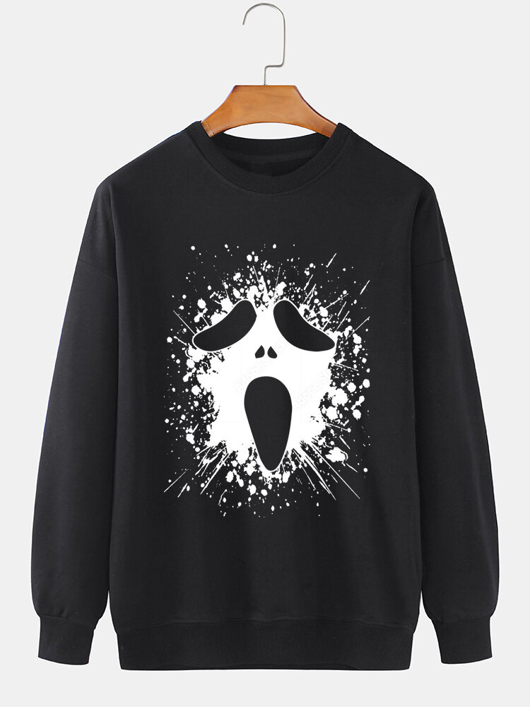 

Mens Halloween Funny Splash Ink Print Crew Neck Pullover Sweatshirts, Black