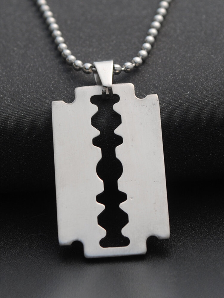 Trendy Simple Hollow Blade-shaped Pendant Titanium Steel Necklace