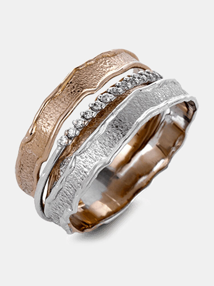 Vintage Hit Color Geometric Metal Rhinestone Ring Multi-layer Winding Diamond Ring Chic Jewelry