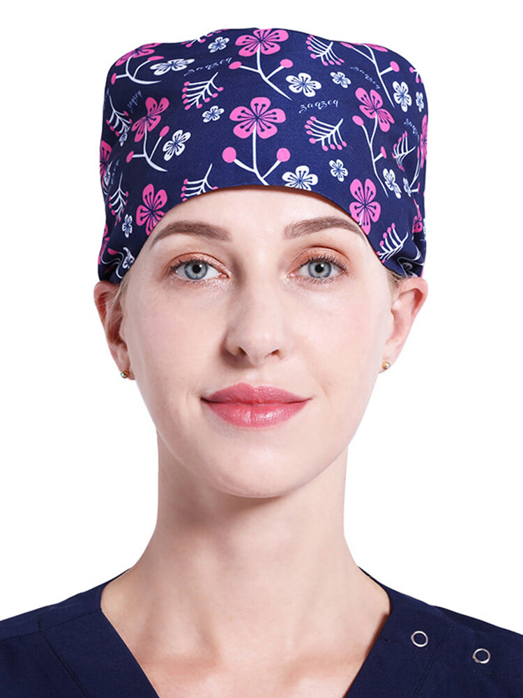 Women Warm Sweat Printed Operating Room Nurse Hat Anti-smoke Chef Hat Food Hygiene Work Cap