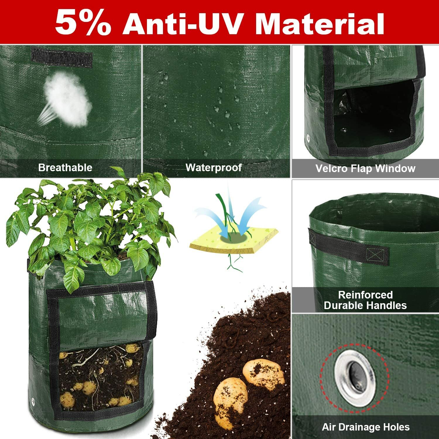 Potato Grow Planter PE Container Bag Pouch Root Plant Growing Cultivation 3 S6X3 