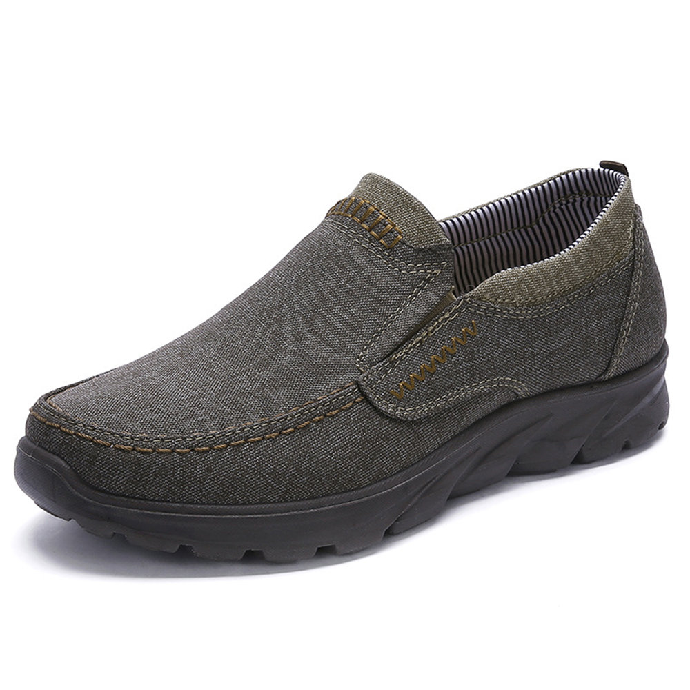 Large Size Men Washed Canvas Soft Sole Slip On Casual Walking Shoes