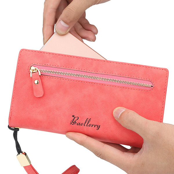 

Women 11 Card Slots Long Wallet Solid Clutch Bag, Black;grey;dark red;lightblue;rose red;red;pink
