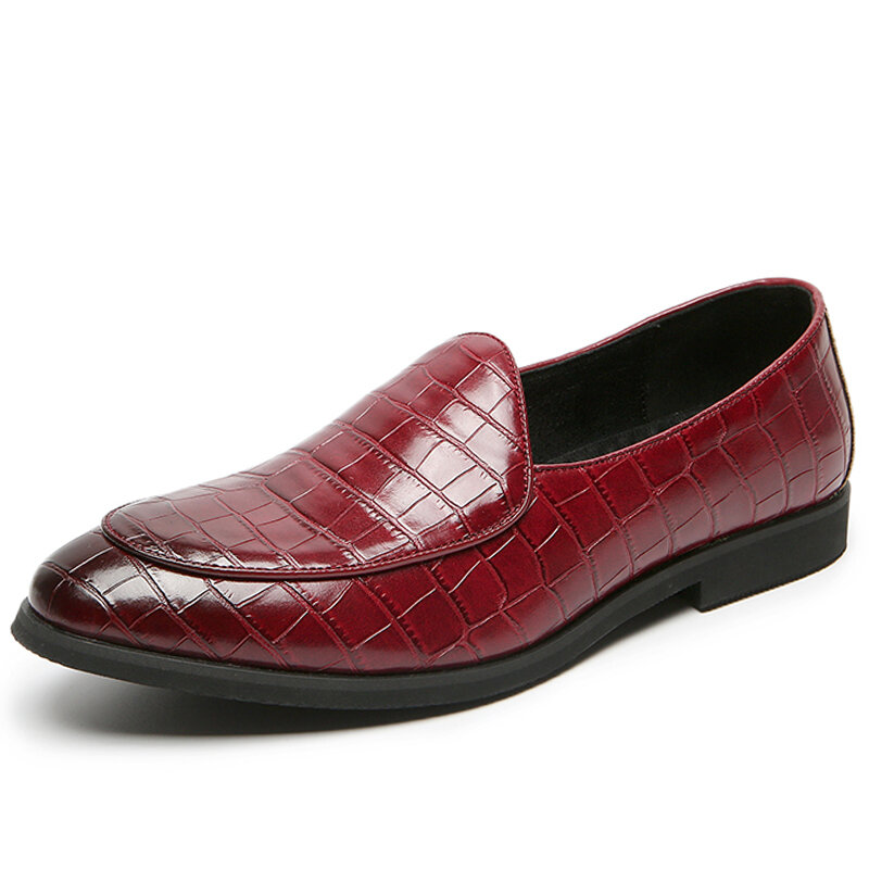 Men  Crocodile Pattern Leather Non Slip Business Slip On Dress Shoes
