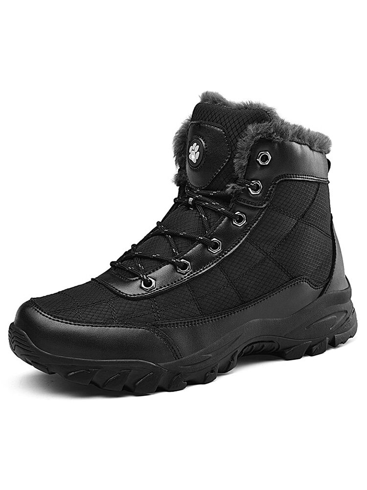 Men Comfy Microfiber Leather Stitching Slip Resistant Warm Lined Outdoor Hiking Boots