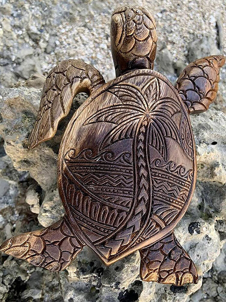 1 PC Practical Resin Hawaiian Turtle Woodcarving Realistic Woodcarving Display Mold Simulation Funny Statue Gardening