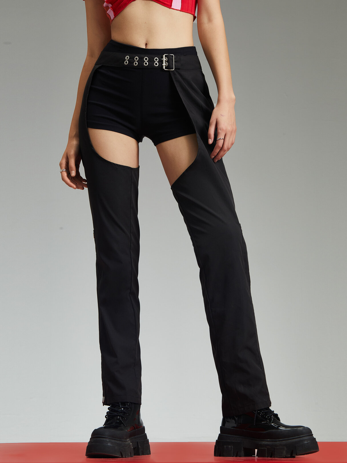 Solid Cut Out Invisible Zip Pants For Women
