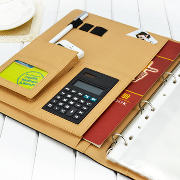 

A4 Imitation Leather 3 Hole Folder Business Manager Multilayer Folder With A Calculator, Blue;black;coffee