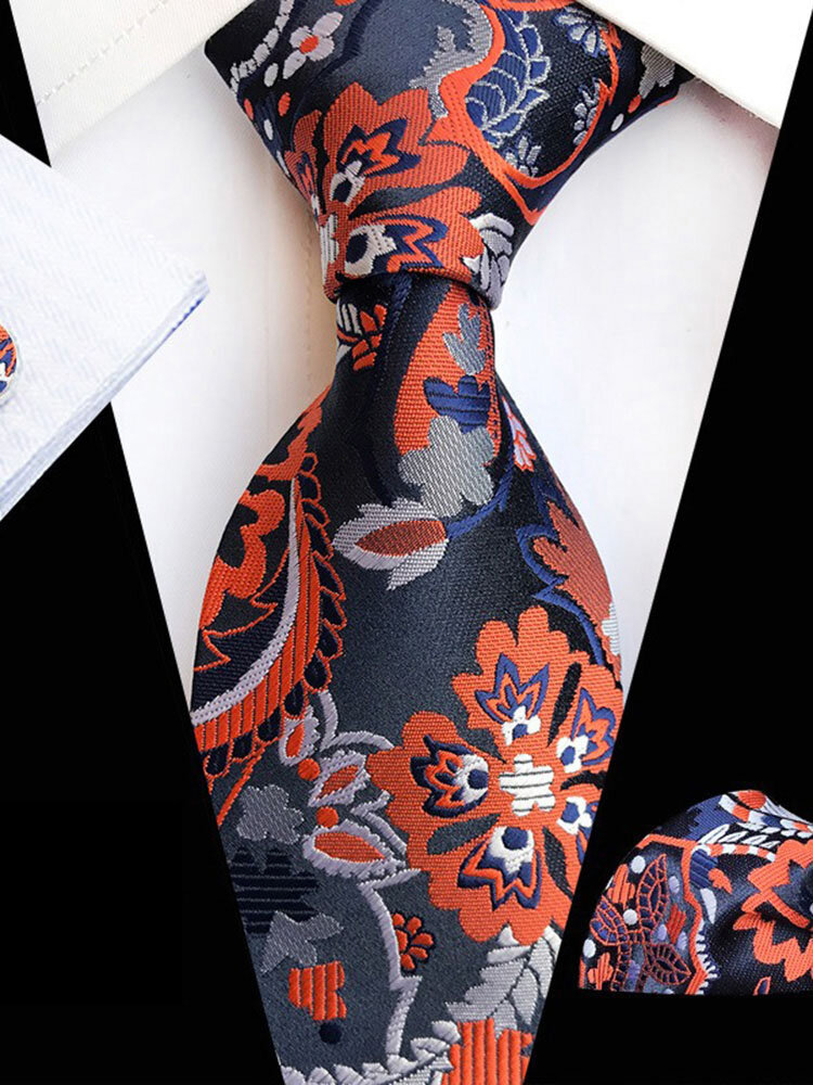 Men Polyester Silk Precision Textile Business Wedding Party Tie Pocket Towel Cufflinks Suit 