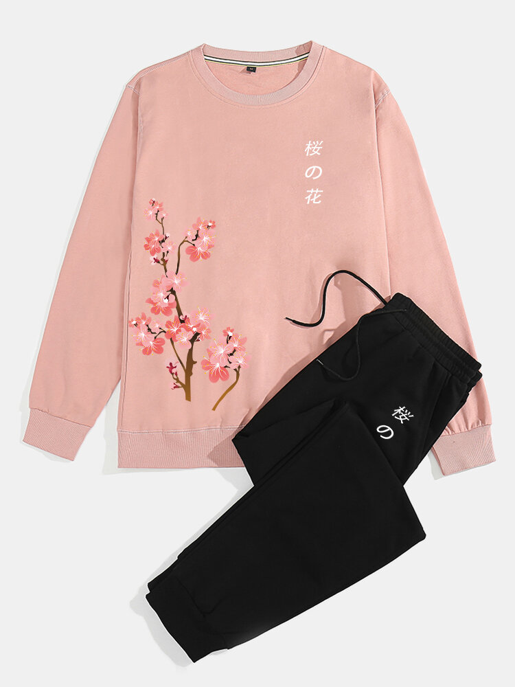 

Cherry Blossoms Print Cotton Co-ords, Black;khaki;pink;gray