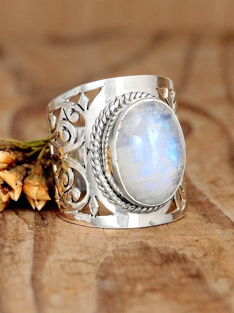 Stone Alloy Vintage Hollow Out Opal Ring