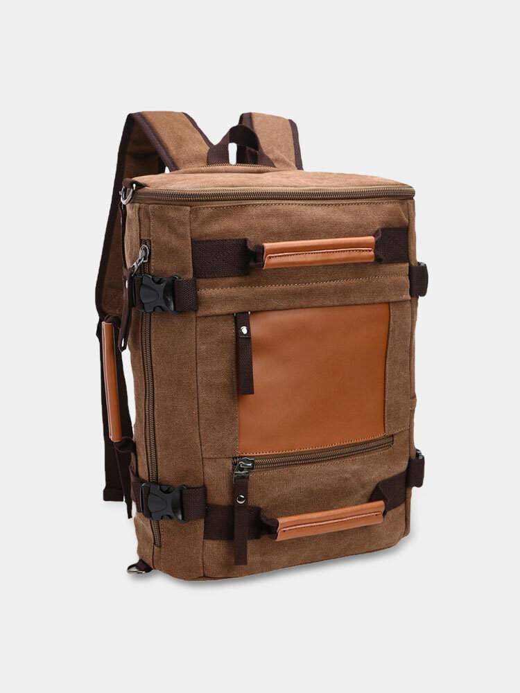 Men Vintage Canvas Multifunction Large Capacity Color Matching Travel Backpack