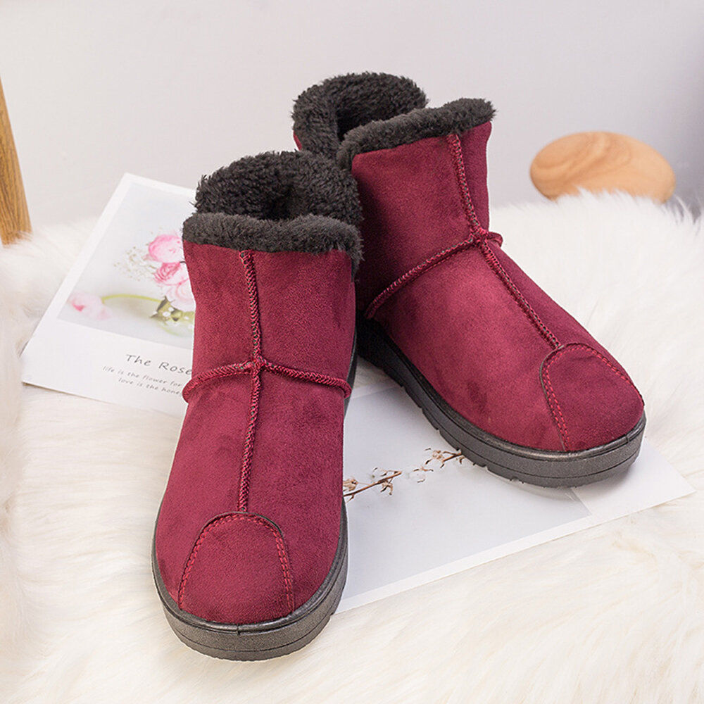 Stitching Warm Lining Slip On Suede Ankle Winter Boots
