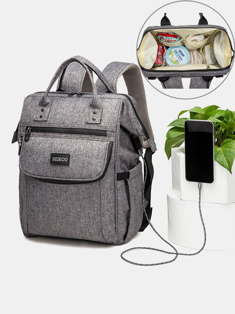 Women USB Charging Multi-function Large Capacity Backpack Mommy Bag