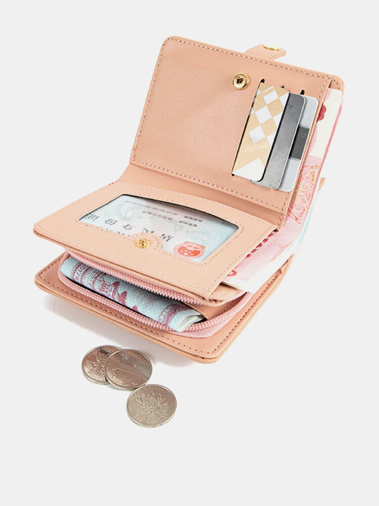 Women's Artificial Leather Korean Short Wallet Large Capacity Multi-Card Solid Color Stone Pattern Multifunctional Coin
