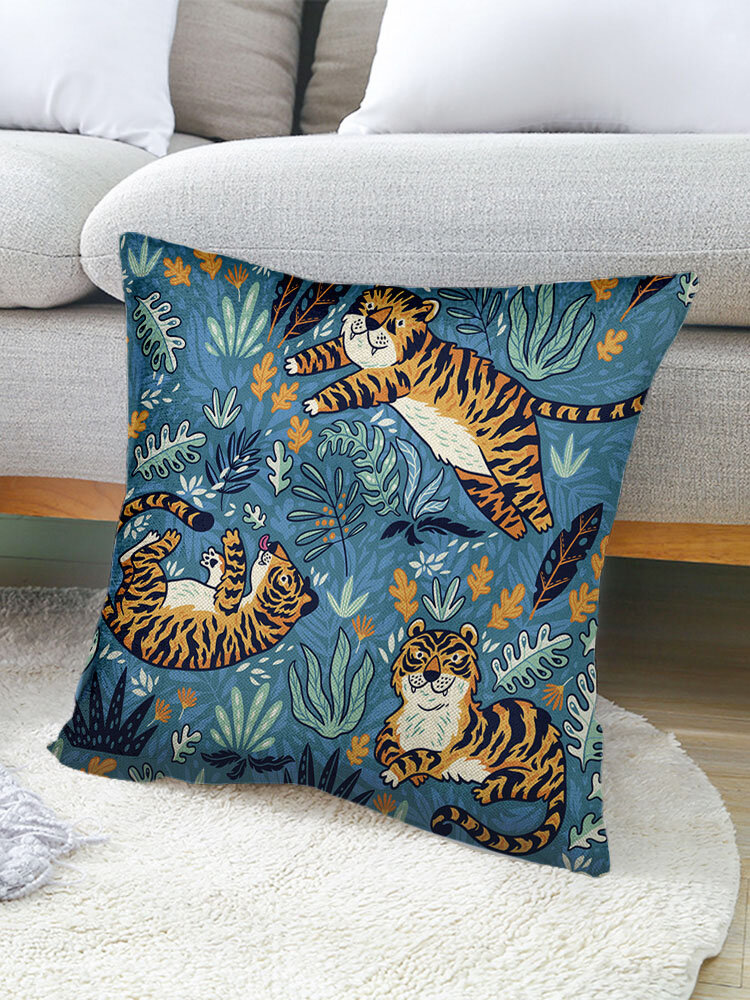 1PC Linen Three Tigers Sofa Bedside Car Chair Throw Pillow Cover Decorative Cushion Cover