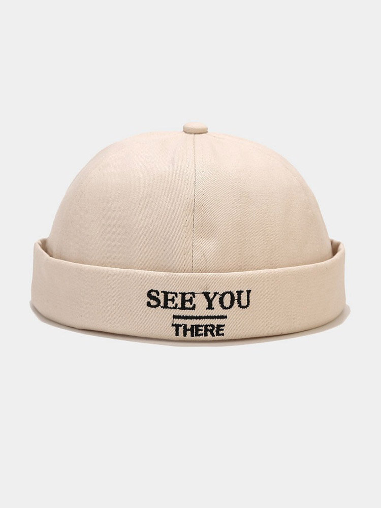 Unisex Cotton Solid Color Letter Embroidery All-match Brimless Beanie Landlord Cap Skull Cap