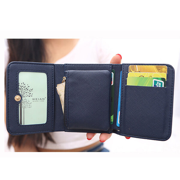 Women PU Leather Card Holder Coin Bag Cute Trifold Wallet 