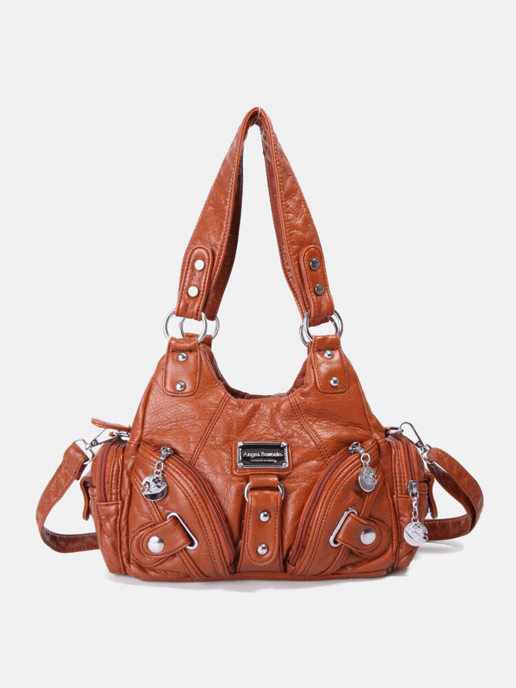 Women Vintage Multi-pocket Hardware Anti-theft Crossbody Bag Shoulder Bag