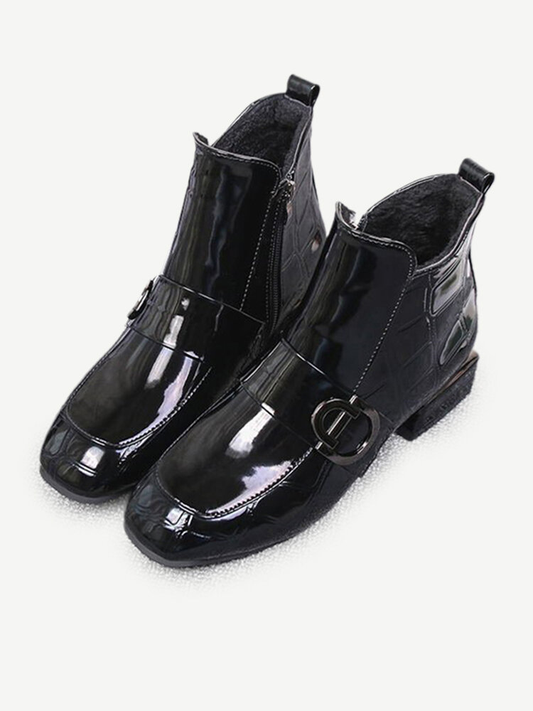 Embossed Patent Leather Ankle Boots