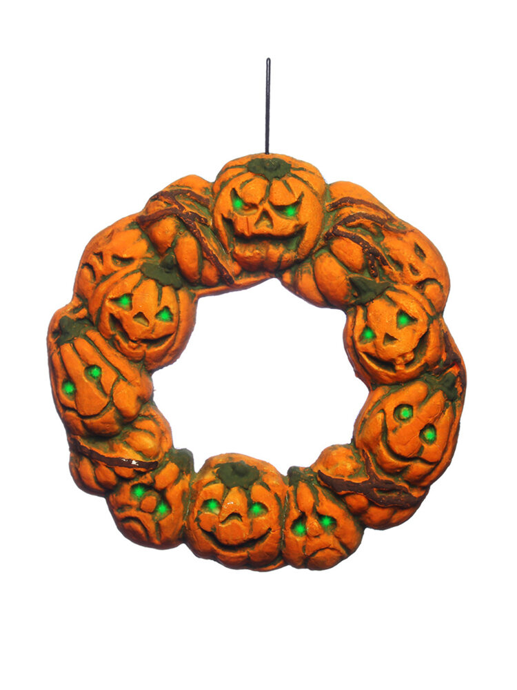 Halloween Spooky Wreath Door Hanger Hanging Prop Home Decor LED Lantern Pumpkin