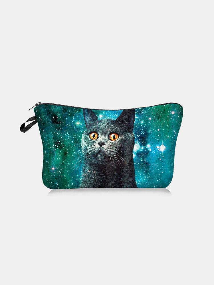 Portable Cat Starry Sky Printed Makeup Bag Travel Women Wash Storage Bag