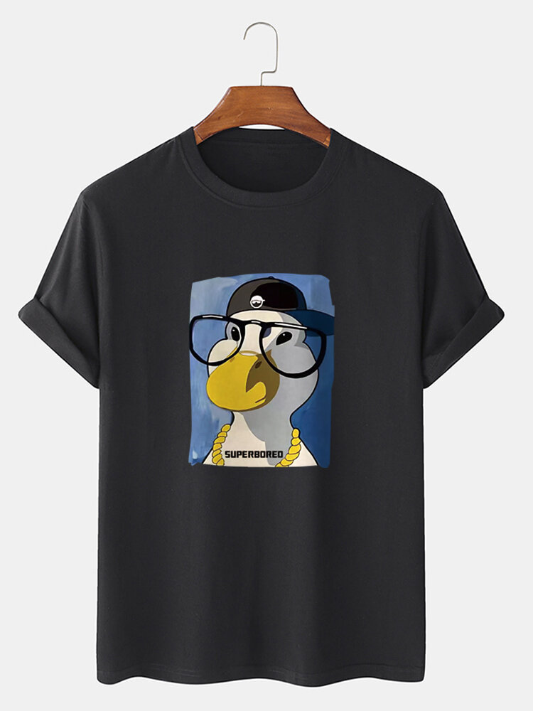 Camisetas de algodón de manga corta para hombre Cartoon Duck Graphic Crew Cuello