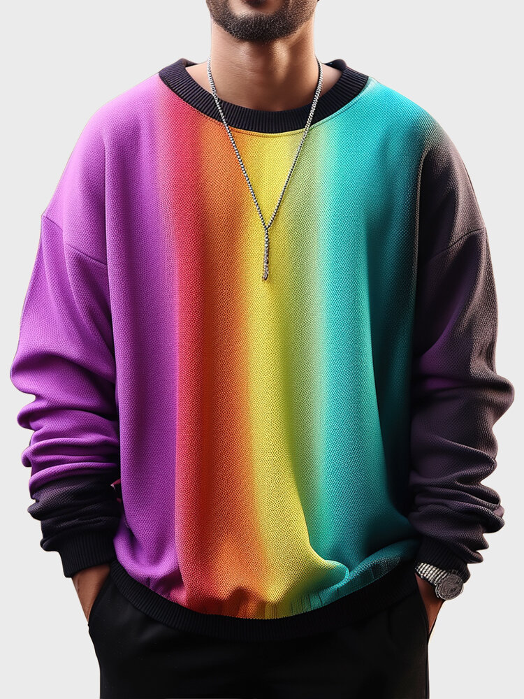 Suéter casual masculino Ombre Color Block com gola redonda