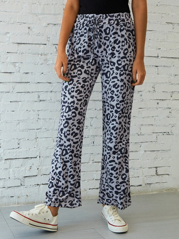 Leopard Print Drawstring Elastic Waist Yoga Wide-leg Pants