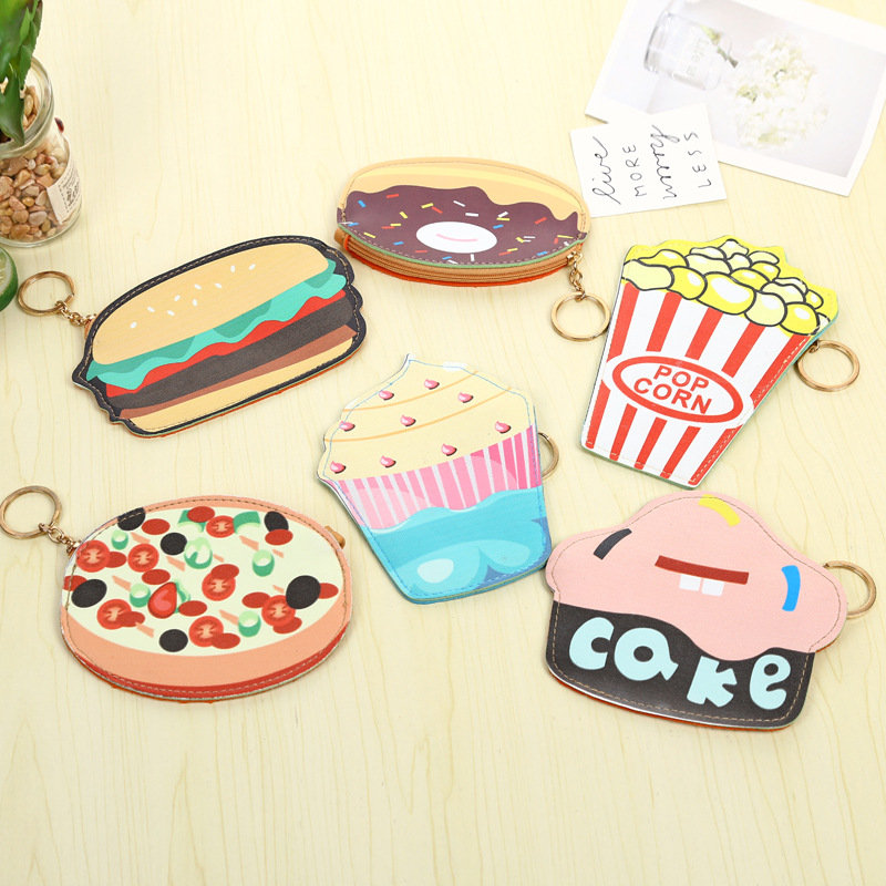 Ice Cream Cake Hamburger Pizza And Doughnut PU Coin Purse Wallet Card Bag