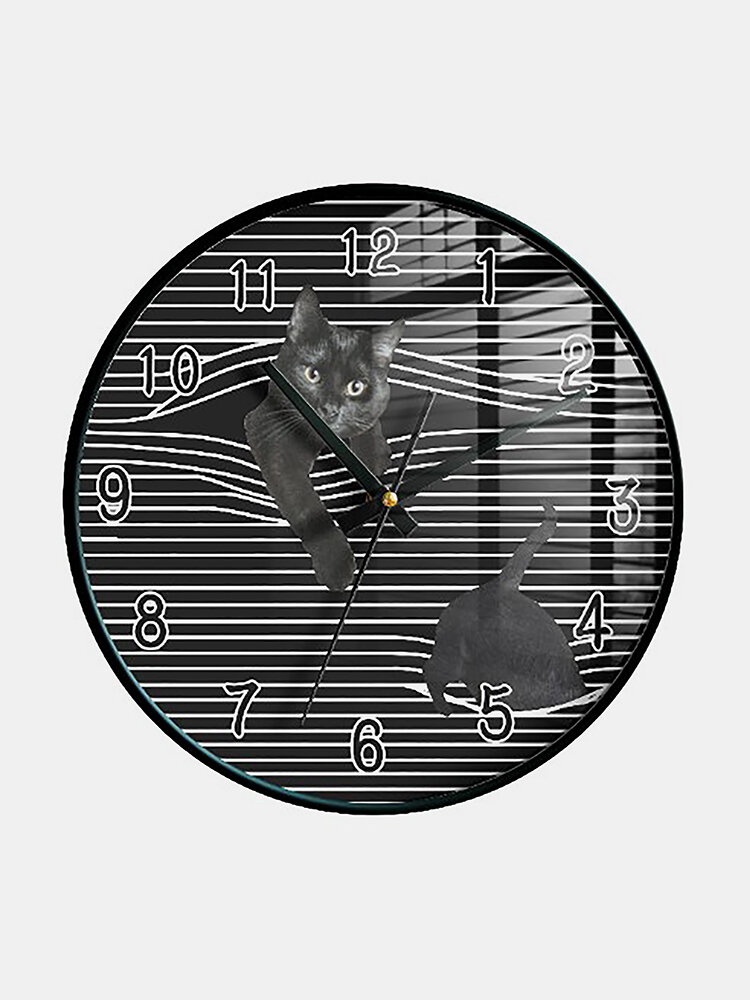 Cat Print Padrão Wall Relógio Decorativo Interior Quartz Analogue Relógio Hang Relógio Fácil de ler Relógios