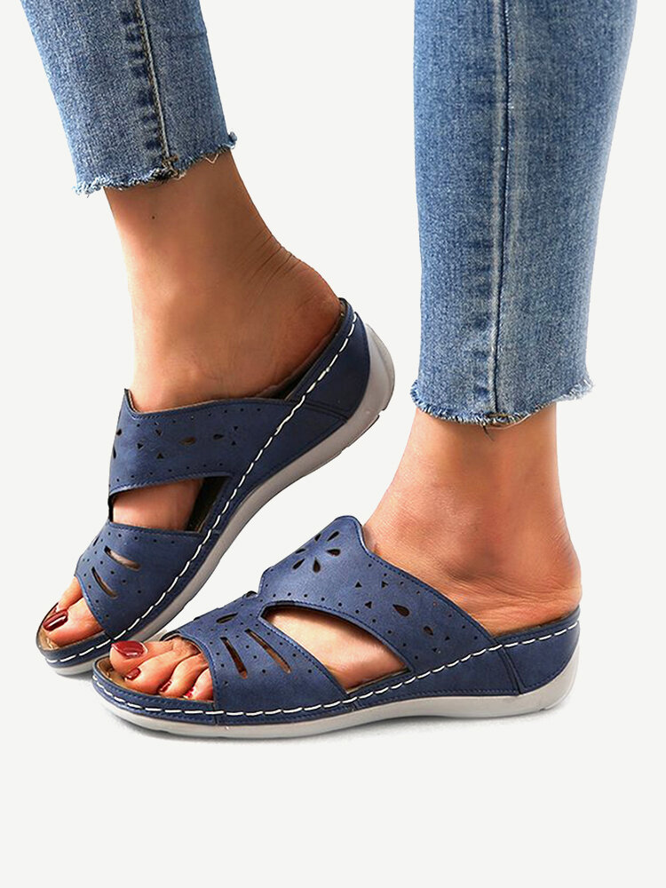

Large Size Women Soft Comfy Hollow Peep Toe Wedges Sandals, Black;blue;brown