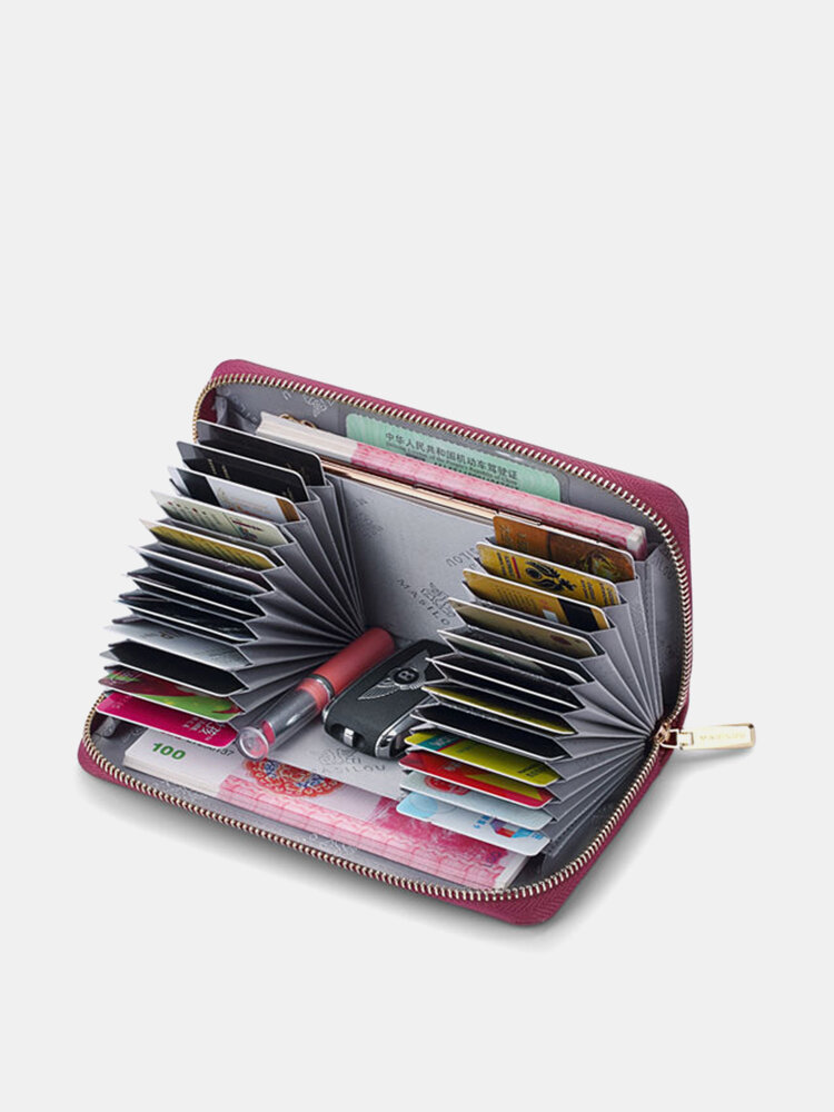 JOSEKO महिला असली लेदर RFID एंटीमैग्नेटिक वॉलेट मल्टीपल-कार्ड स्लॉट बड़ी क्षमता वाला मल्टीफंक्शनल जिपर क्लच बैग
