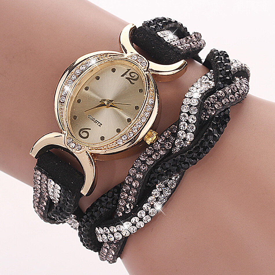 Fashion Quartz Wristwatch Colorful Leather Rhinestone Strap Causal Bracelet Watch for Women