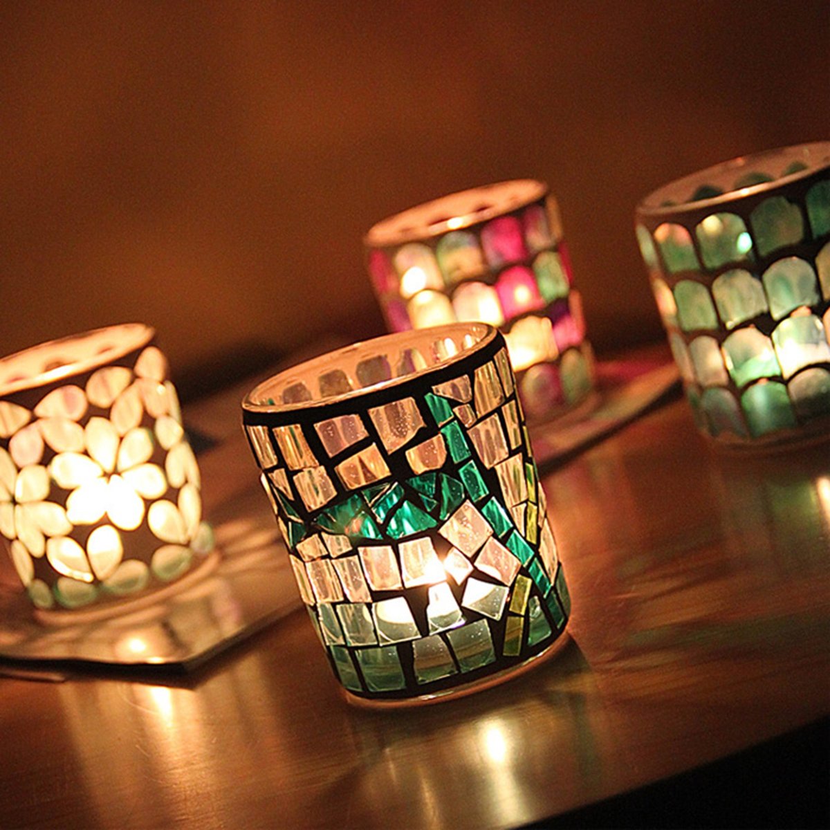 

Tea Light Candle Holder Glass Mosaic Candle Holder Wedding Festival Gift Home Bar Decor