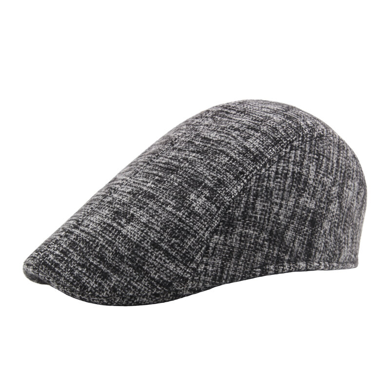 

Mens Winter Thicken Warm Woolen Beret Cap Adjustable Casual Solid Forward Hat, Black;dark grey