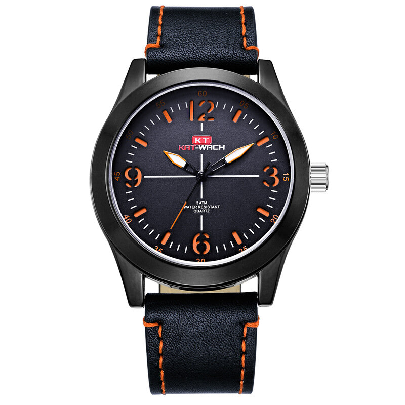 Роскошные часы для бизнеса Натуральные кожаные мужские часы Big Dial Светящиеся руки Черные часы
