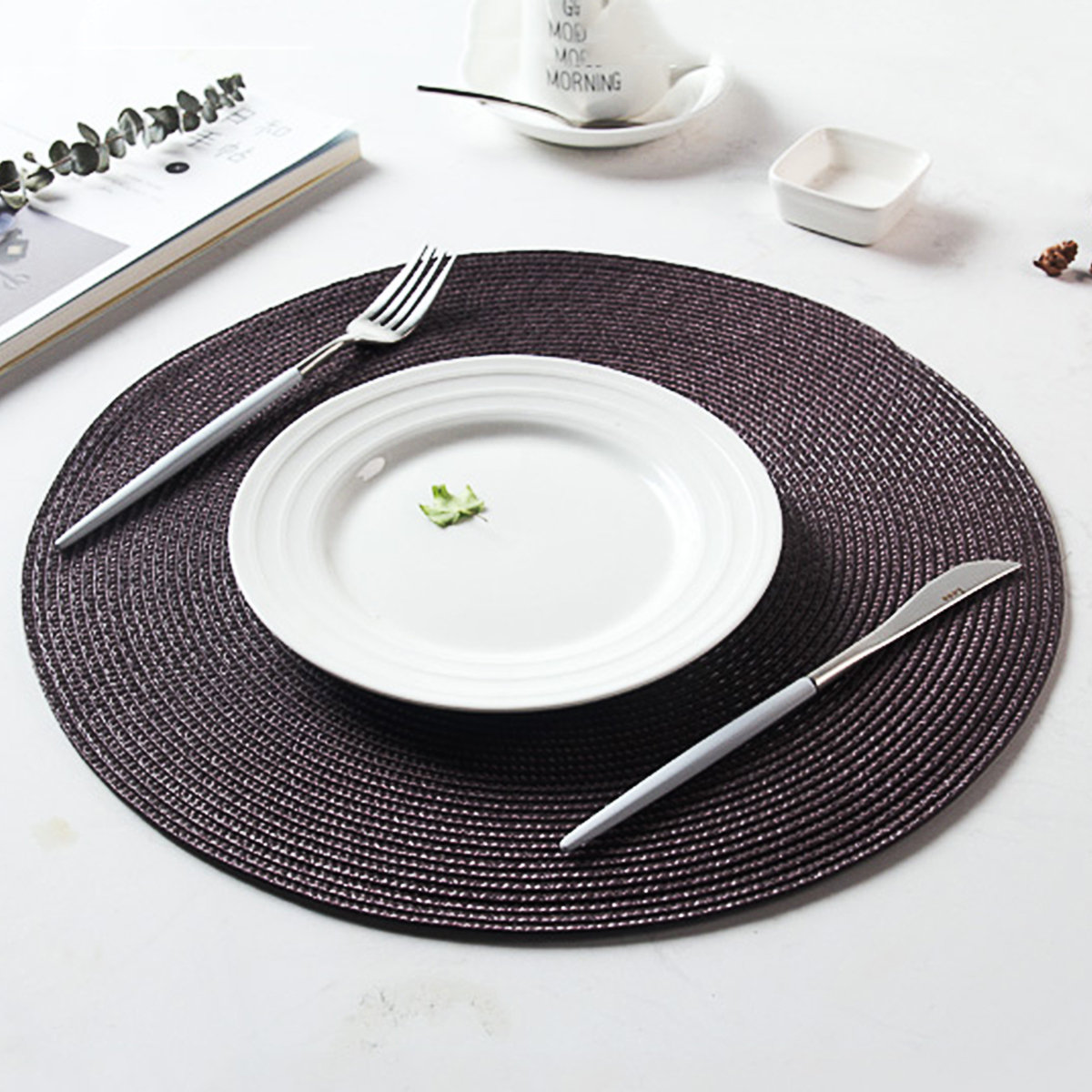 

Jacquard Weaved Non Slip Placemats Dining Table Mats Set, Khaki;gray;green