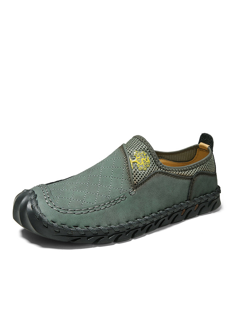 

Menico Men Large Size Printing Pattern Lazy Slip-on Hand Stitching Shoes, Black;green;gold;khaki