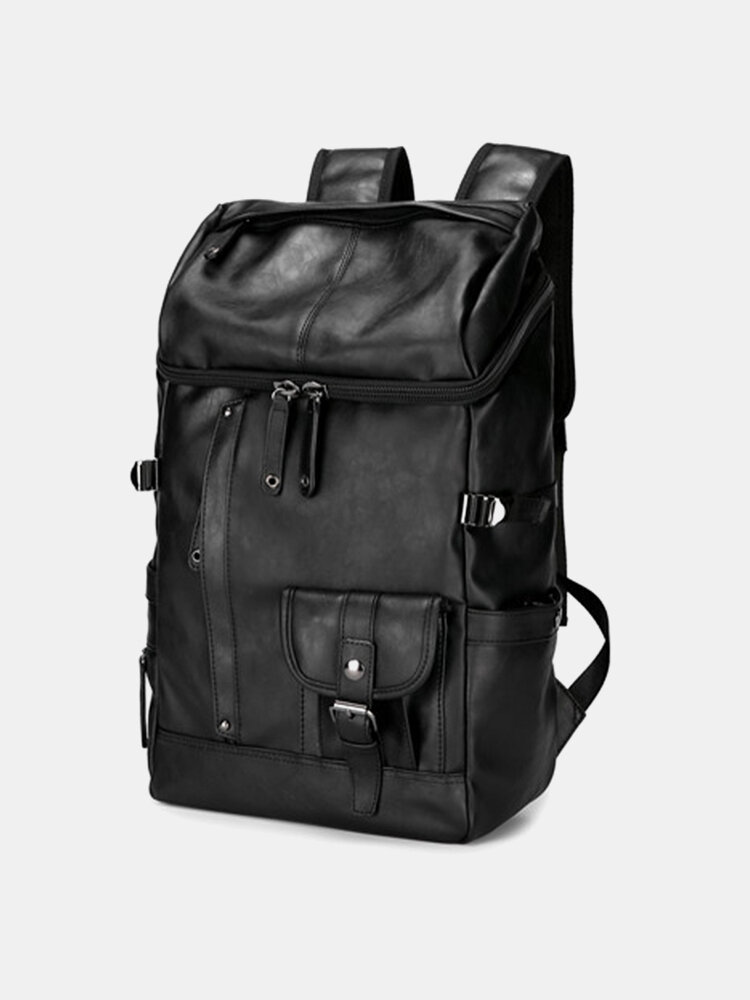 Men Vintage PU Leather Multifunction Multi-pocket Travel Backpack