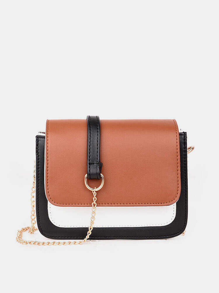 Laides Elegant Color Block Patchwork PU Leather Handbags Flap Crossbody Bags