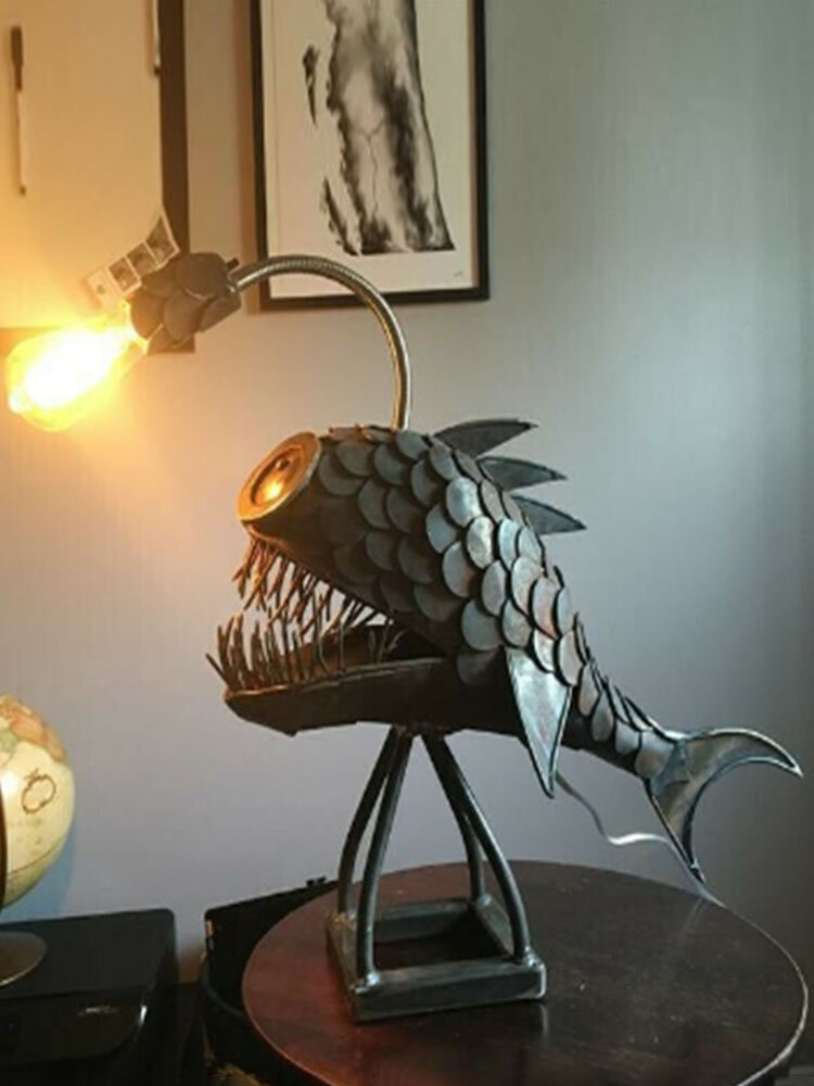 

1 PC Retro Creative Table Lamp Big Mouth Ocean Lantern Fish Scales Open With Flexible Lamp Head for Home Bar Cafe