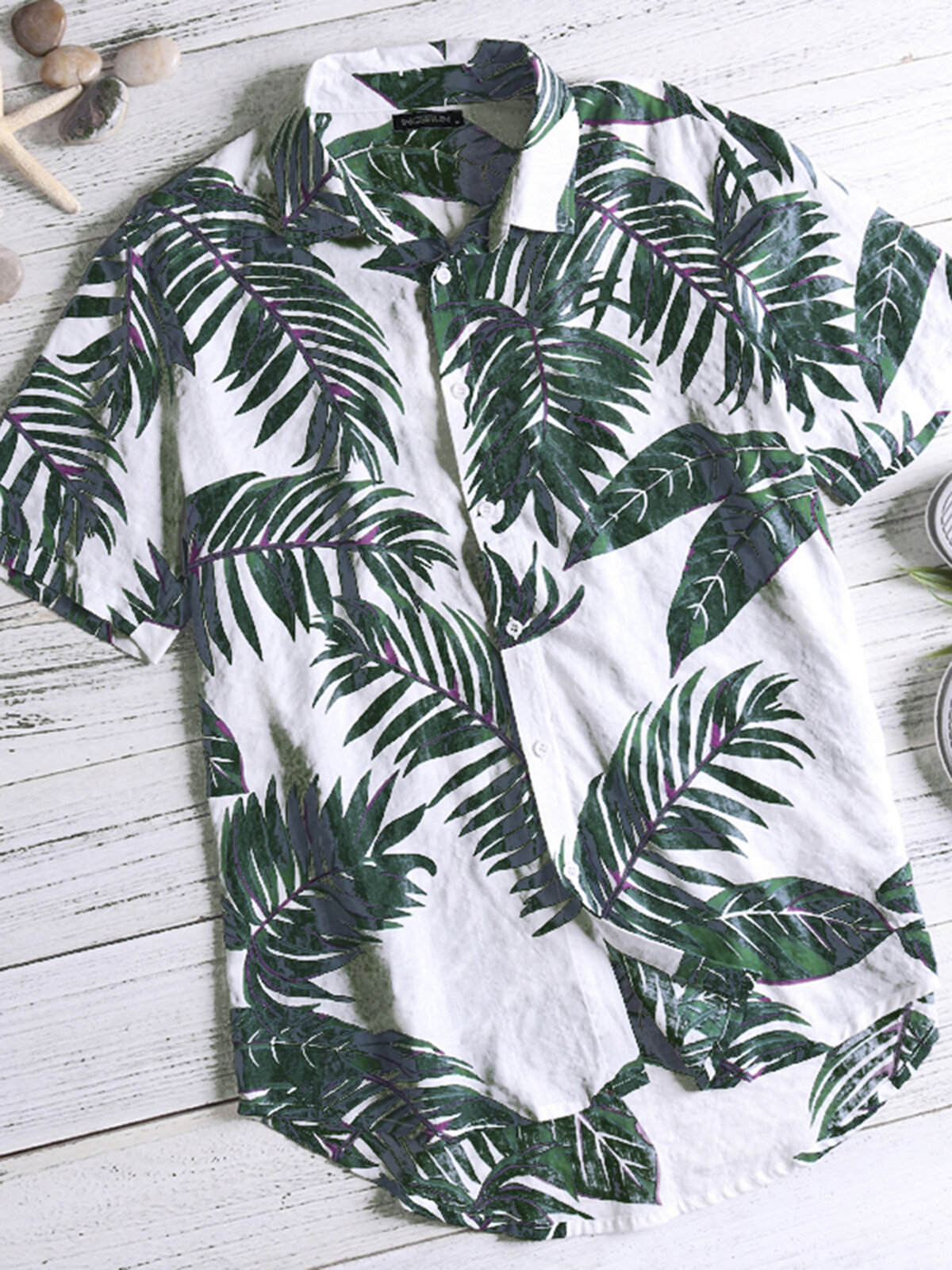 Mens 100% Cotton Breathable Hawaiian Tropical Plant Short Sleeve Shirt