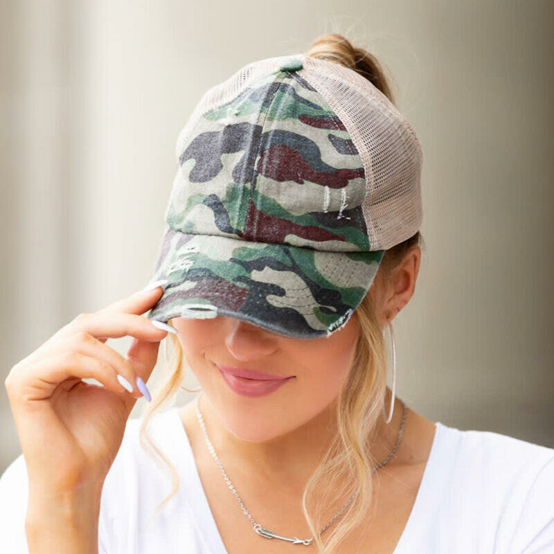 

Women Cotton Color Matching Breathable Mesh Criss-cross Hallow Out Baseball Hat, Army green