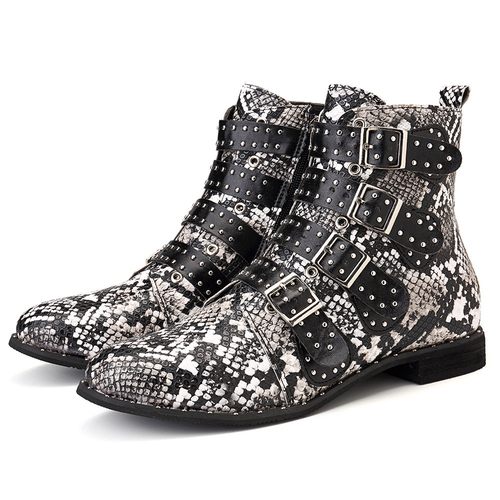 Metal Buckle Rivet Ankle Boots